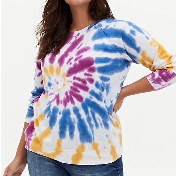 Torrid Plus Size 00 Blue Yellow Purple Tie Dye Sweatshirt - Picture 1 of 7